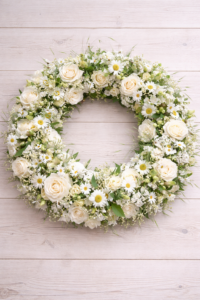 Blumen zum Trost Blumenkranz zum Abschied weiss