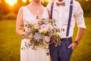 Brautstrauss Boho in rose-mint mit Eukalyptus & Echeverien