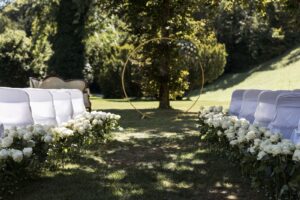 Merian Gärten Basel ,Trauung mit Blumendekoration, Rosendurchgang und Traubogen