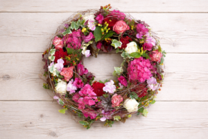 Blumen zum Trost Trauerfloristik Kranz pink