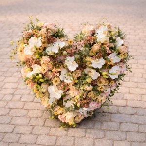 Blumen zum Trost Trauerherz mit Orchideenblüten in zarten Farben